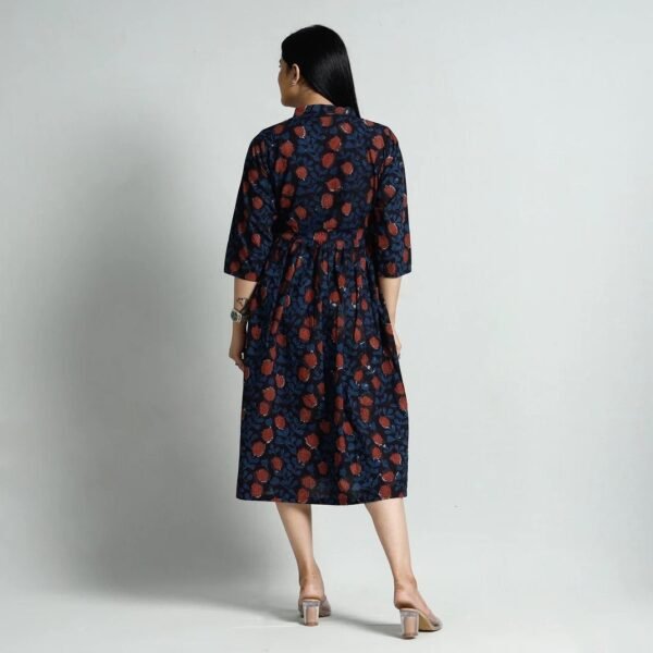 Rina Floral Pure Cotton Midaxi Dress-Bagru Hand Block Print-Easy fit-Yoke-Casual-Occasional-Sustainable - Image 8