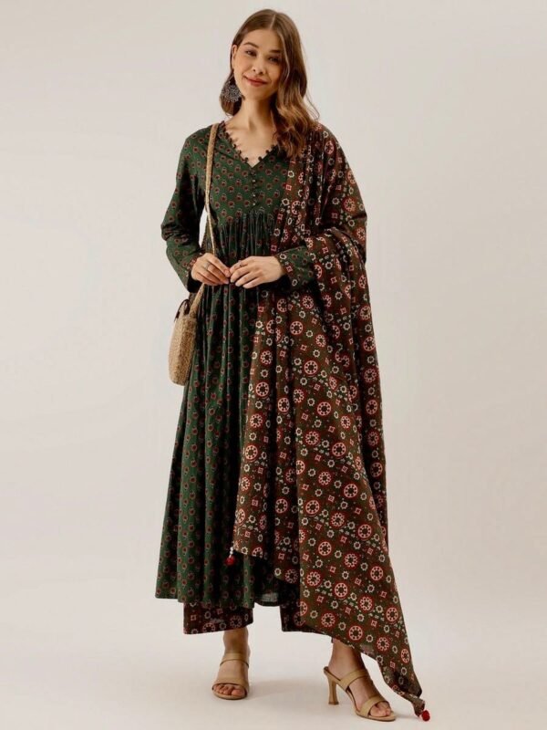 Anarkali Kurta Set In Pure Cotton-Hand Block Print Ethnic Indian dress - Image 3