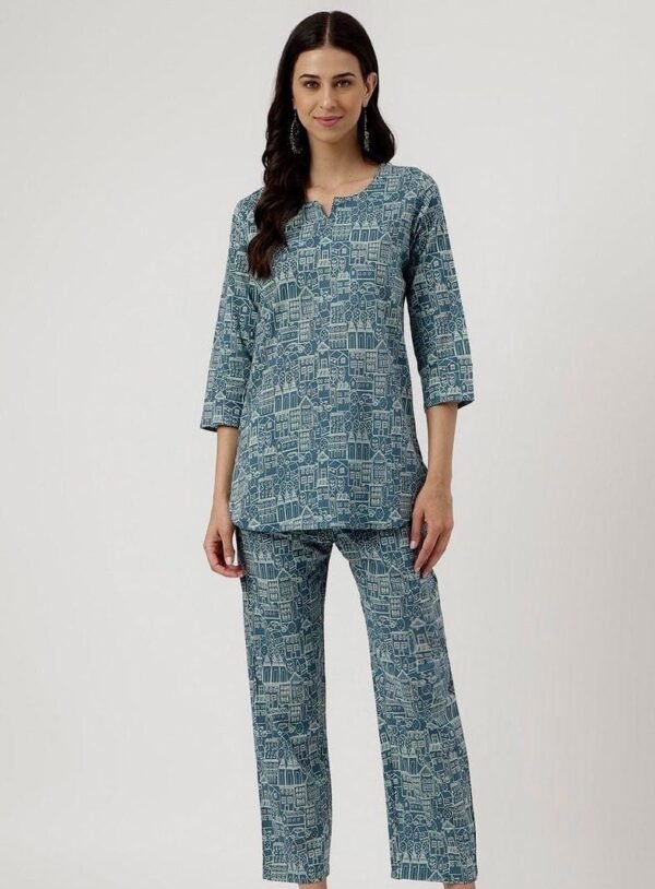 Organic Soft Pure Cotton Pyjama Set Hand Block Print Summer Loungewear - Image 7