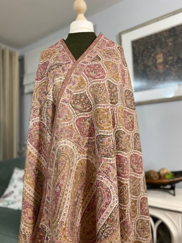 Luxury Wool Kani Woven Shawl Winter Wrap Paisley Jacquard Persian Design Woven Beige Shawl - Image 6