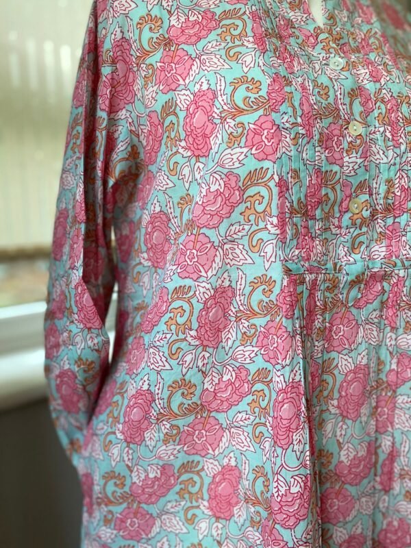 A-Line Dress Tunic Floral Block Print Pure Lightweight Cotton With Pockets - Image 9