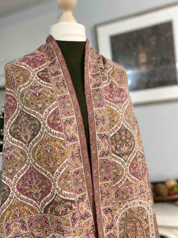 Luxury Wool Kani Woven Shawl Winter Wrap Paisley Jacquard Persian Design Woven Beige Shawl - Image 3