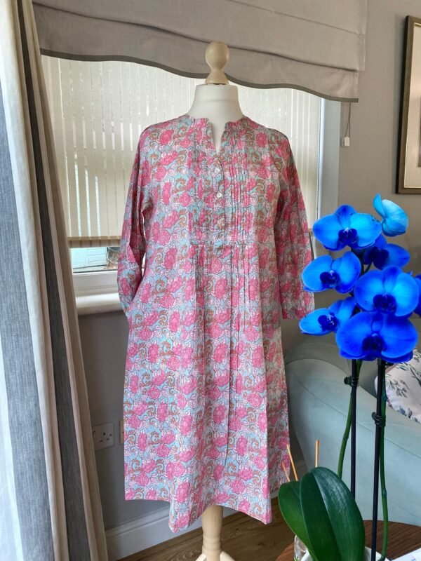 A-Line Dress Tunic Floral Block Print Pure Lightweight Cotton With Pockets - Image 5