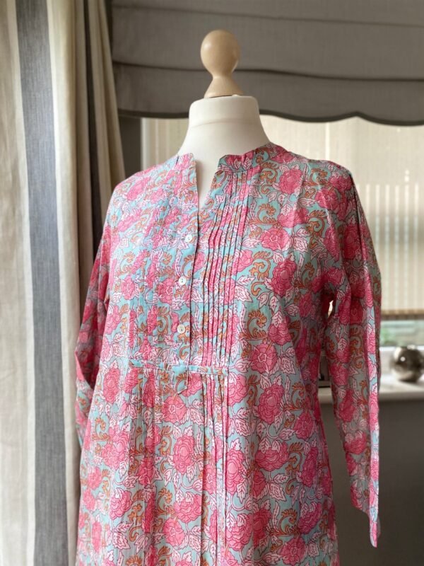 A-Line Dress Tunic Floral Block Print Pure Lightweight Cotton With Pockets - Image 10