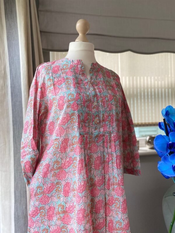 A-Line Dress Tunic Floral Block Print Pure Lightweight Cotton With Pockets - Image 4