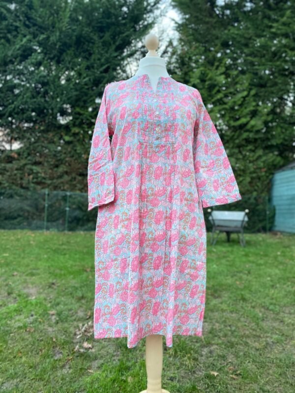 A-Line Dress Tunic Floral Block Print Pure Lightweight Cotton With Pockets - Image 6