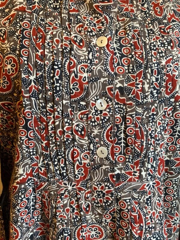 A-Line Long Indian Shirt Dress Pure Cotton Tunic Block Print With Pockets - Image 3