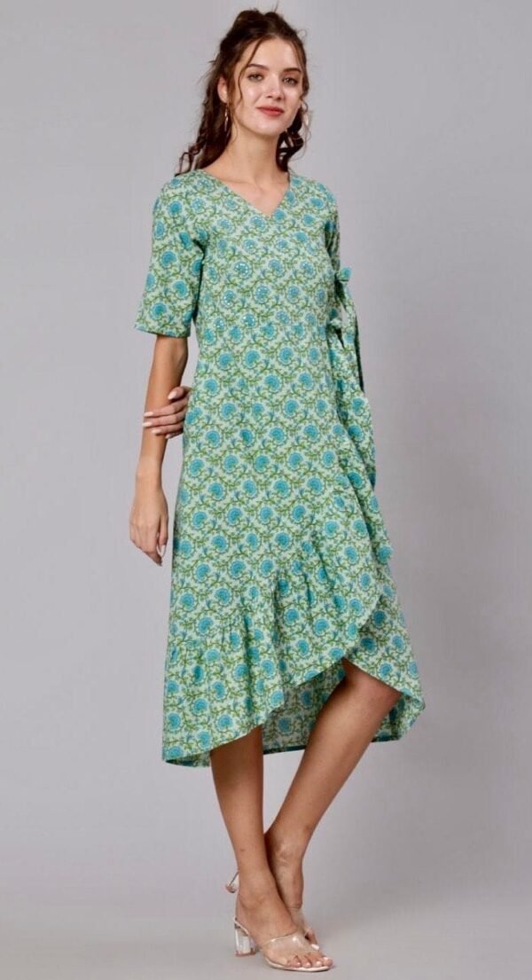 Wrap Dress Pure Cotton Floral Print Ruffles-V-Neck-Embellished-Casual-Occasional-Boho-Chic dress