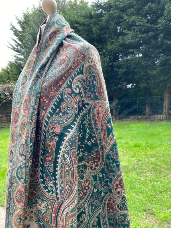 Kalamkari Kani Shawl Intricate Paisley Persian Woven Pattern Luxury Wool - Image 4