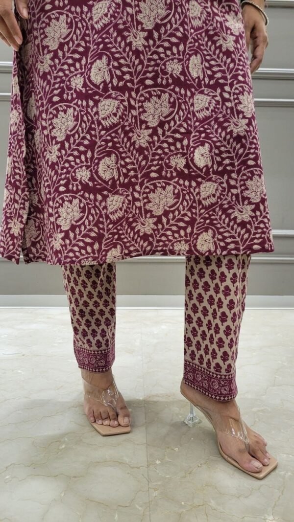 Straight Kurta Pant Dupatta Set Pure Cotton Hand Block Print Fine Embroidery - Image 6