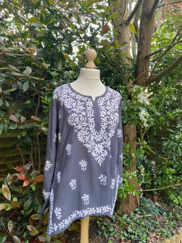 Chikankari Kurti Hand Embroided Tunic Spring Summer Top Medium Weight Viscose Rayon - Image 4