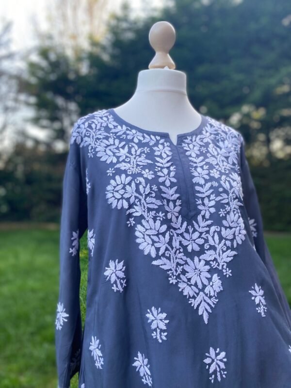 Chikankari Kurti Hand Embroided Tunic Spring Summer Top Medium Weight Viscose Rayon - Image 6