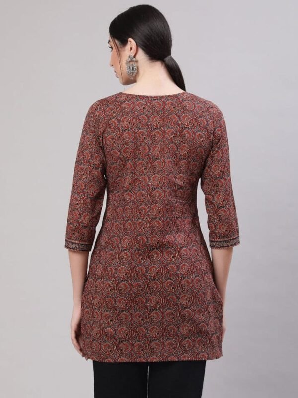 Hand Block Print Tunic-Pure Cotton Short Kurta-Maroon Brown Ethnic Indian Top - Image 6