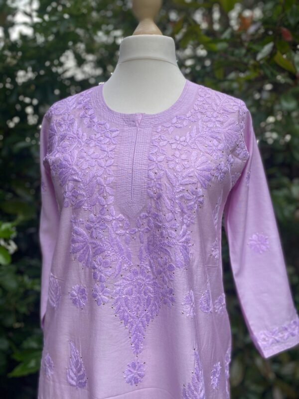 Chikankari Kurta-Soft Cotton Silk  Blend Fabric-Floral Hand Embroidered Indian long Tunic