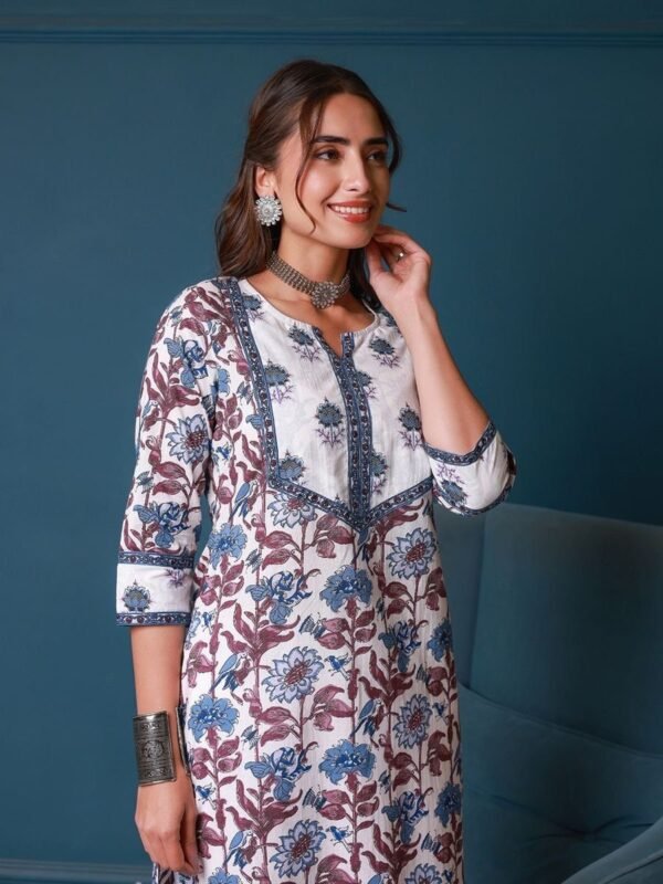 Floral Hand Block Print Kurta-Pure Cotton Tunic-Bohemian Top - Image 7