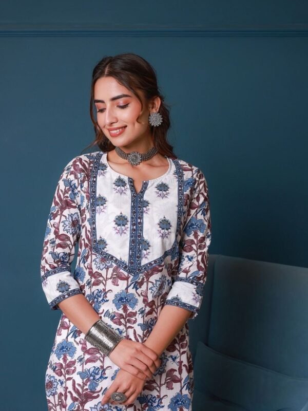 Floral Hand Block Print Kurta-Pure Cotton Tunic-Bohemian Top - Image 4