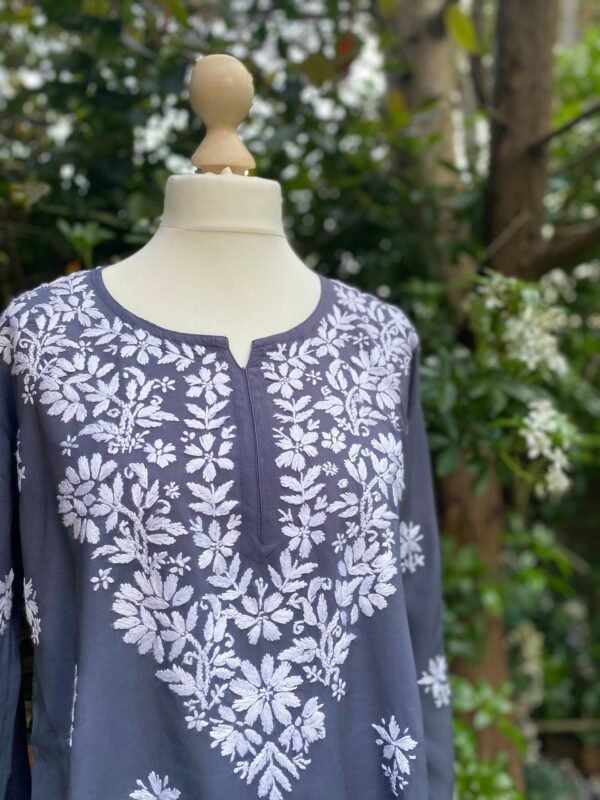 Chikankari Kurti Hand Embroided Tunic Spring Summer Top Medium Weight Viscose Rayon