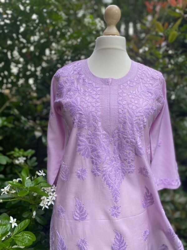 Chikankari Kurta-Soft Cotton Silk  Blend Fabric-Floral Hand Embroidered Indian long Tunic - Image 7