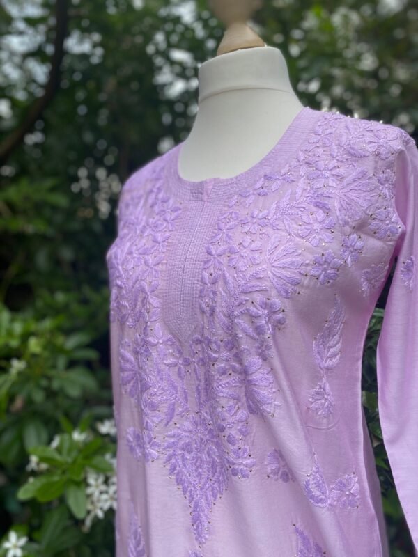 Chikankari Kurta-Soft Cotton Silk  Blend Fabric-Floral Hand Embroidered Indian long Tunic - Image 8