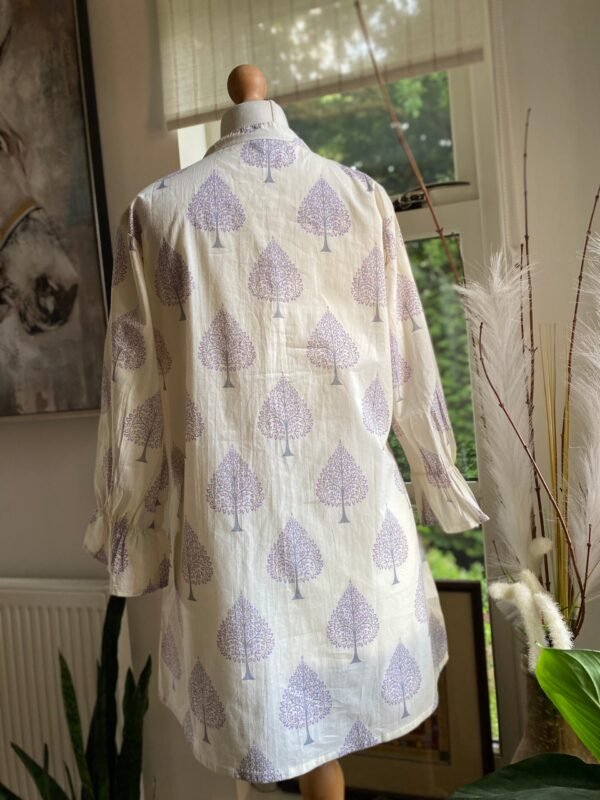 Pure Cotton Tunic Hand Block Print Indian Kurti Top-Off White Lilac Print - Image 7