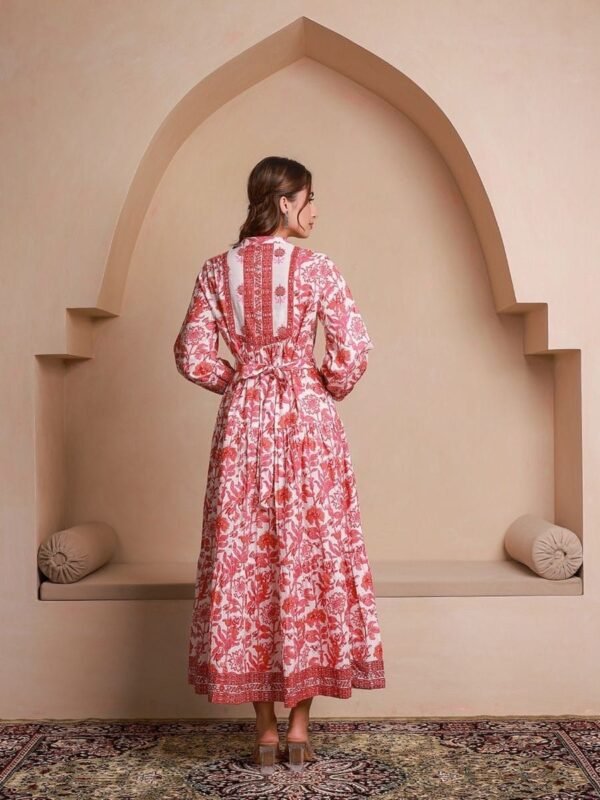 Tiered Pure Cotton Long Dress-Floral Hand Block Print Maxi - Image 3