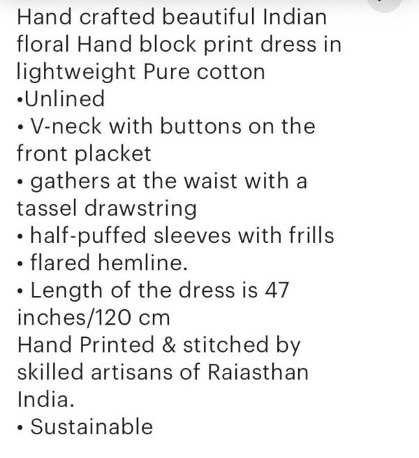 Hand Block Print Midi Dress In Pure Cotton V-Neck Tie Up Waist-Ruffle sleeve Floral Summer Dress - Image 9