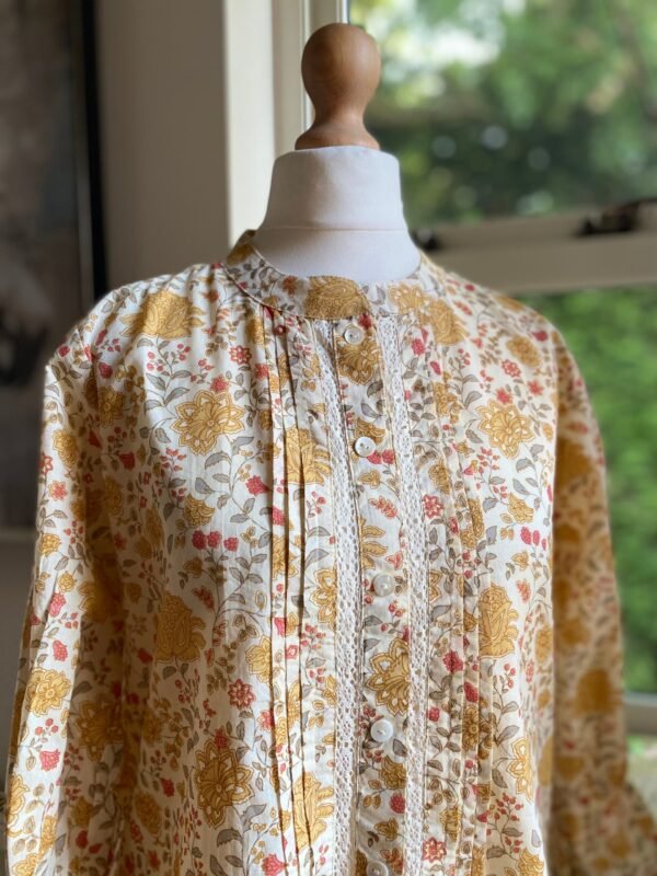 Pure Cotton Tunic Floral Print Off White Spring Summer Blouse - Image 4