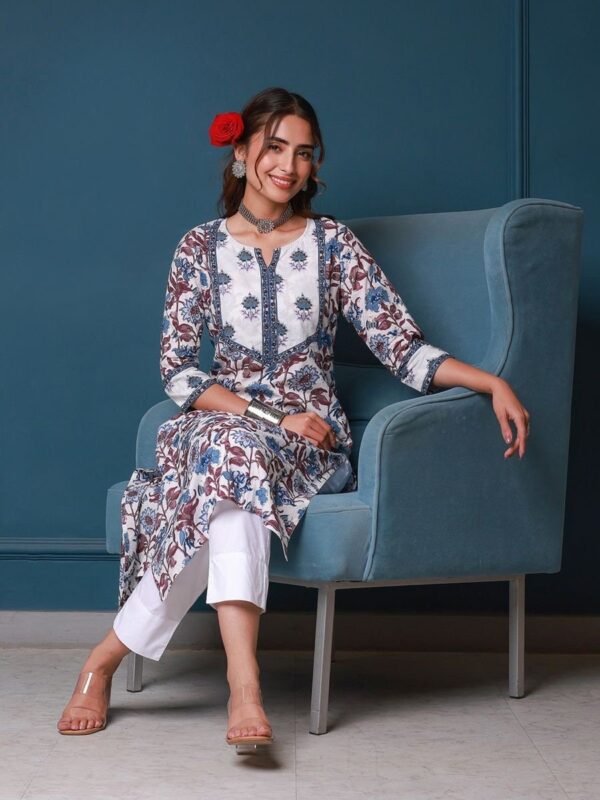 Floral Hand Block Print Kurta-Pure Cotton Tunic-Bohemian Top