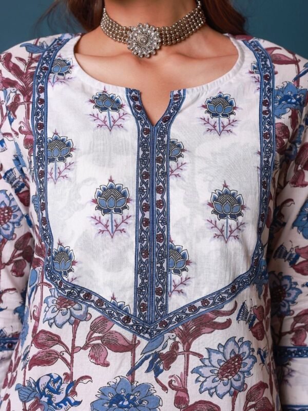 Floral Hand Block Print Kurta-Pure Cotton Tunic-Bohemian Top - Image 3