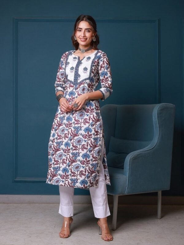 Floral Hand Block Print Kurta-Pure Cotton Tunic-Bohemian Top - Image 5