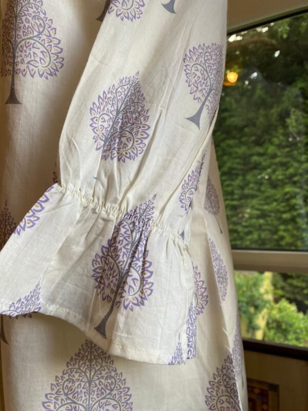 Pure Cotton Tunic Hand Block Print Indian Kurti Top-Off White Lilac Print - Image 5