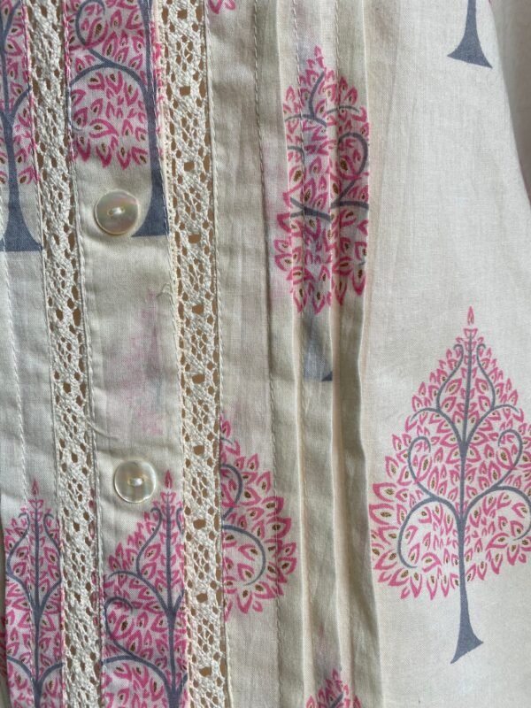 Pure Cotton Tunic Hand Block Print Indian Kurti Top-Off White Pink Summer Blouse - Image 10