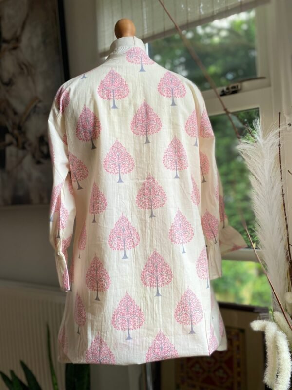 Pure Cotton Tunic Hand Block Print Indian Kurti Top-Off White Pink Summer Blouse - Image 5