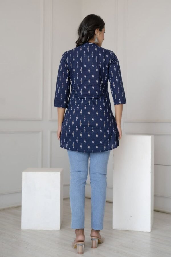 Ikat Print Tunic Kurti  Navy blue Pure Cotton  Ethnic Indian Tunic-Sustainable fashion - Image 3