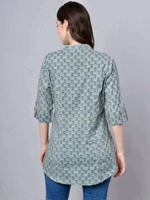 Green Hand Block Printed Tunic Top in Pure Cotton - Image 5