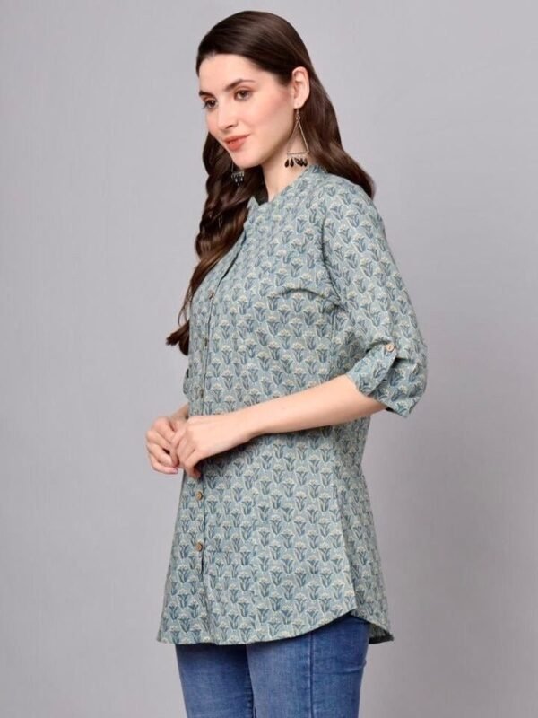 Green Hand Block Printed Tunic Top in Pure Cotton - Image 6