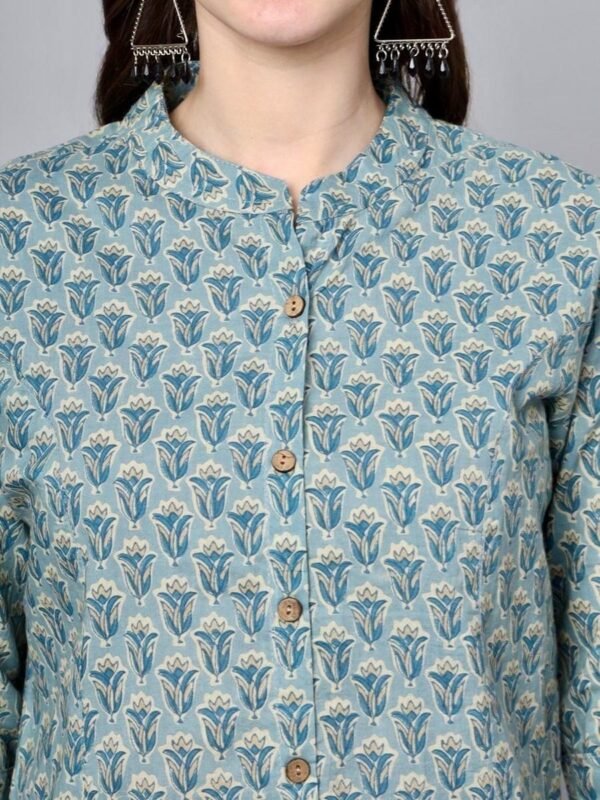 Green Hand Block Printed Tunic Top in Pure Cotton - Image 2