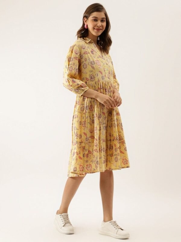 Tiered Sunshine Midi Dress Pure Cotton Pink Floral Print Summer Dress-Sustainable Casual Holiday - Image 6