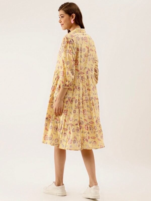 Tiered Sunshine Midi Dress Pure Cotton Pink Floral Print Summer Dress-Sustainable Casual Holiday - Image 7