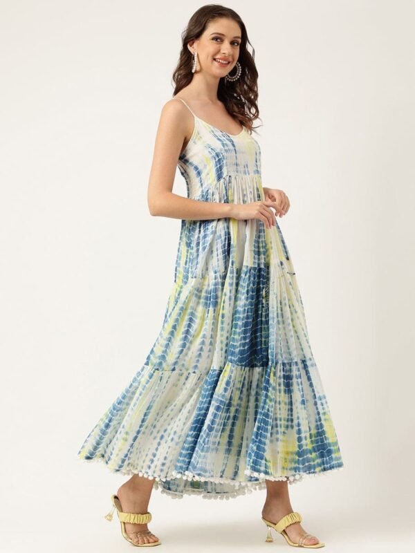 Shibori Tiered Long Dress Pure Cotton Lined Adjustable Straps V-Neck-Sustainable Summer-Boho Chic - Image 2