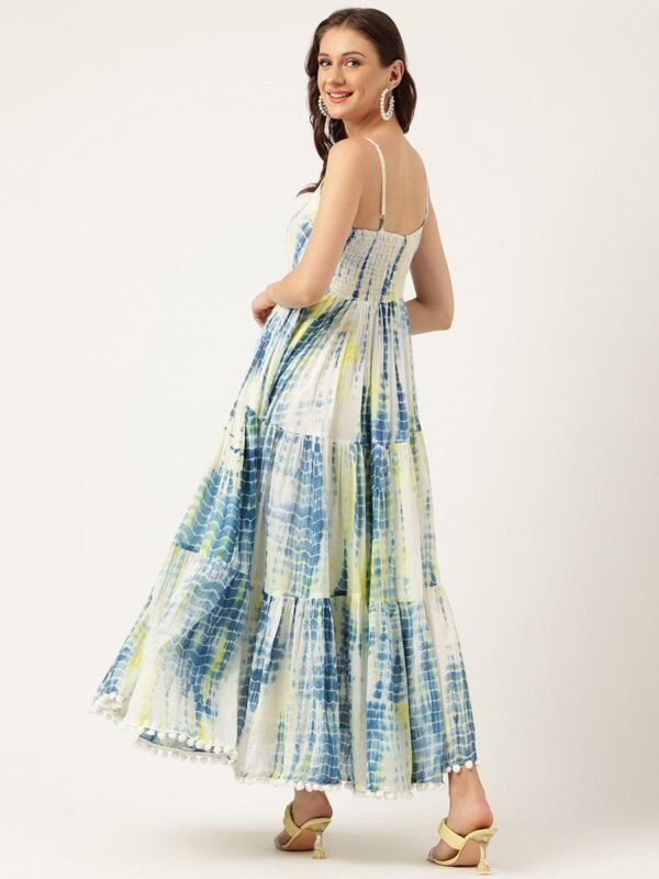 Shibori Tiered Long Dress Pure Cotton Lined Adjustable Straps V-Neck-Sustainable Summer-Boho Chic - Image 3