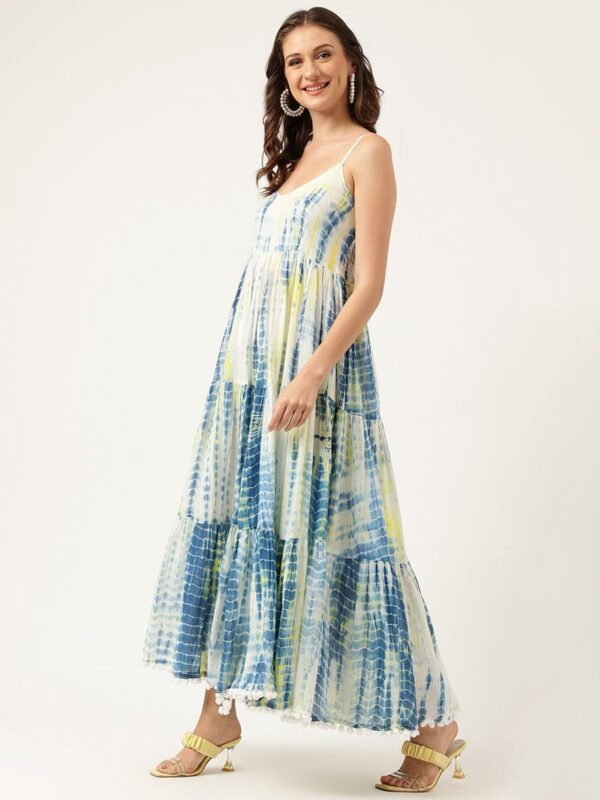 Shibori Tiered Long Dress Pure Cotton Lined Adjustable Straps V-Neck-Sustainable Summer-Boho Chic - Image 4