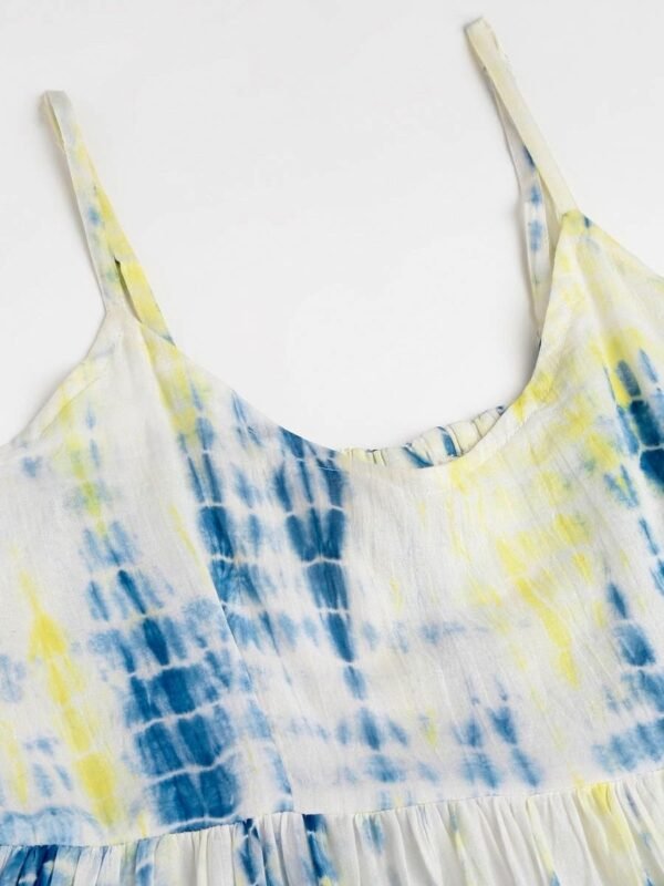 Shibori Tiered Long Dress Pure Cotton Lined Adjustable Straps V-Neck-Sustainable Summer-Boho Chic - Image 5