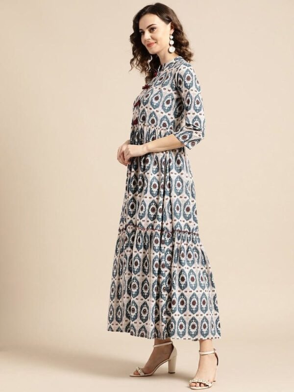 Tiered Long Dress Pure Cotton Aztec Print Summer Dress - Image 4