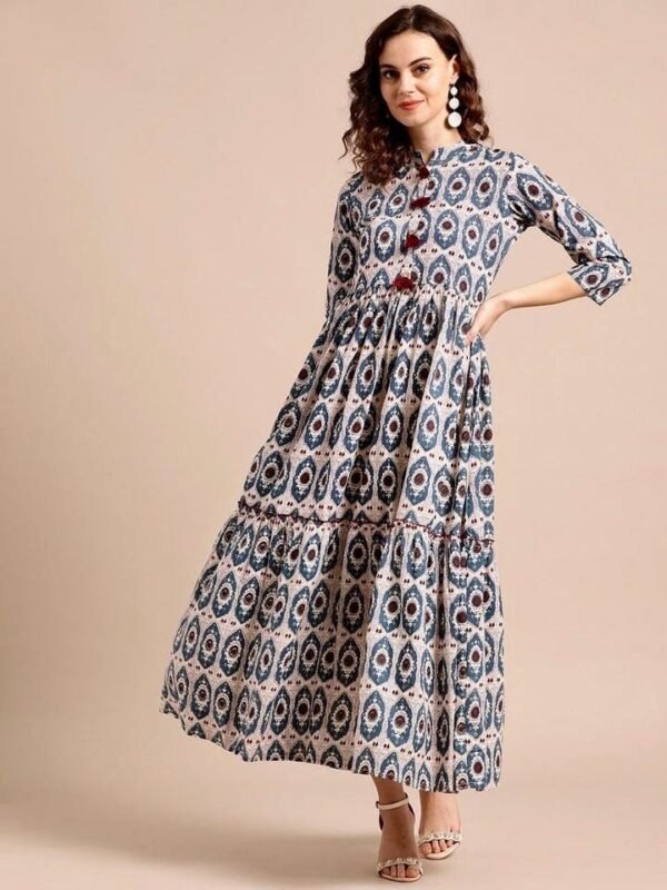 Tiered Long Dress Pure Cotton Aztec Print Summer Dress