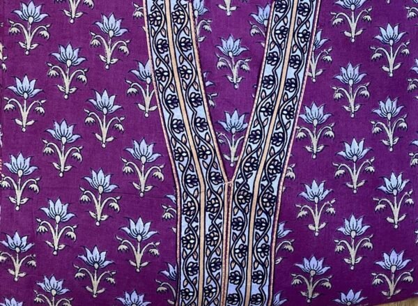 Madhu long Dress Pure Cotton Hand Block Print Yoke Border-Autumn-Purple Anarkali dress Vintage vibe - Image 3