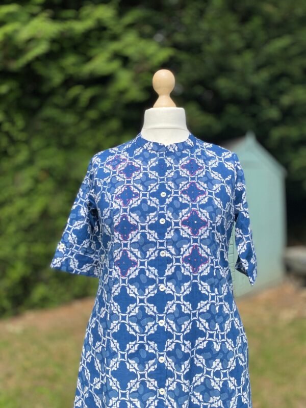 A-Line Kurta Indigo Blue Panelled Long Tunic Pure Cotton Block Print With Pocket - Image 8