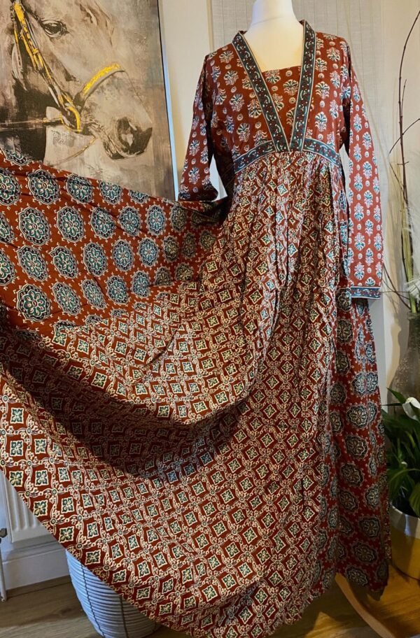 Floral Block Print Pure Cotton Maxi Dress Panelled Anarkali Kurta - Image 7