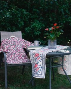 floral block print table runner