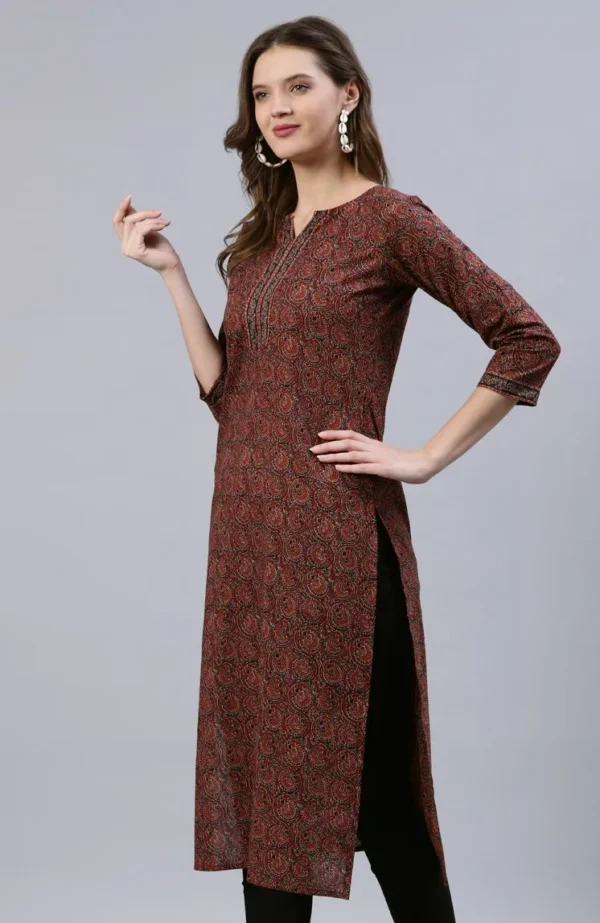 Straight Kurta-Pure Cotton Hand Block Print-Maroon Black Indian Long Tunic-Bohemian Women's Tunic